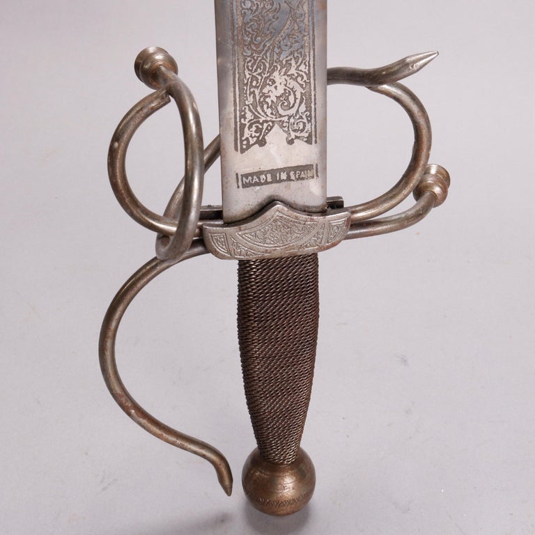 Pair of Spanish Ceremonial Engraved Steel Dueling Swords, 19th Century