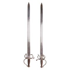 Antique Pair of Spanish Ceremonial Engraved Steel Dueling Swords, 19th Century
