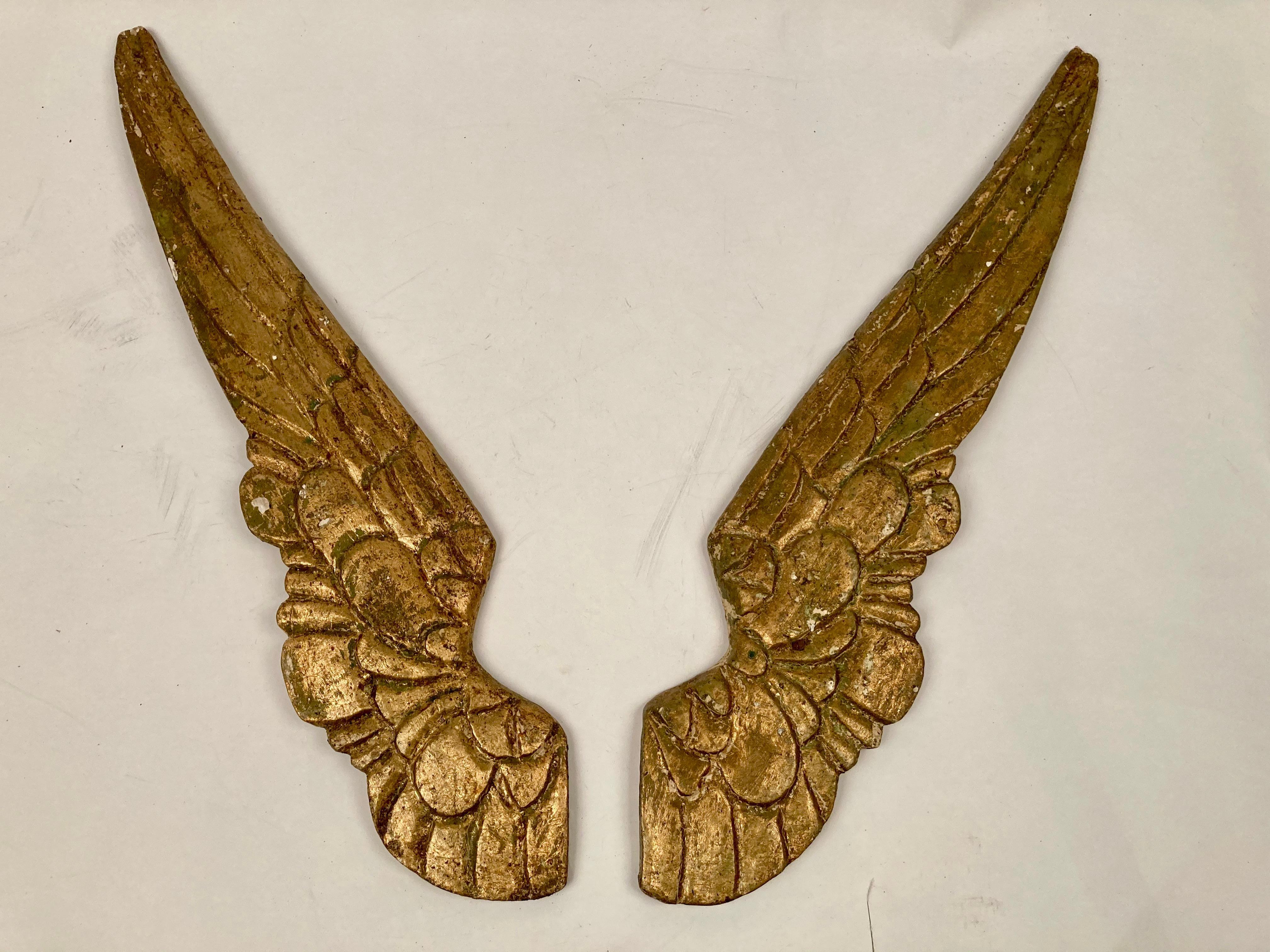 Pair Spanish Colonial Carved and Gilt Wood Angels Wings at 1stDibs