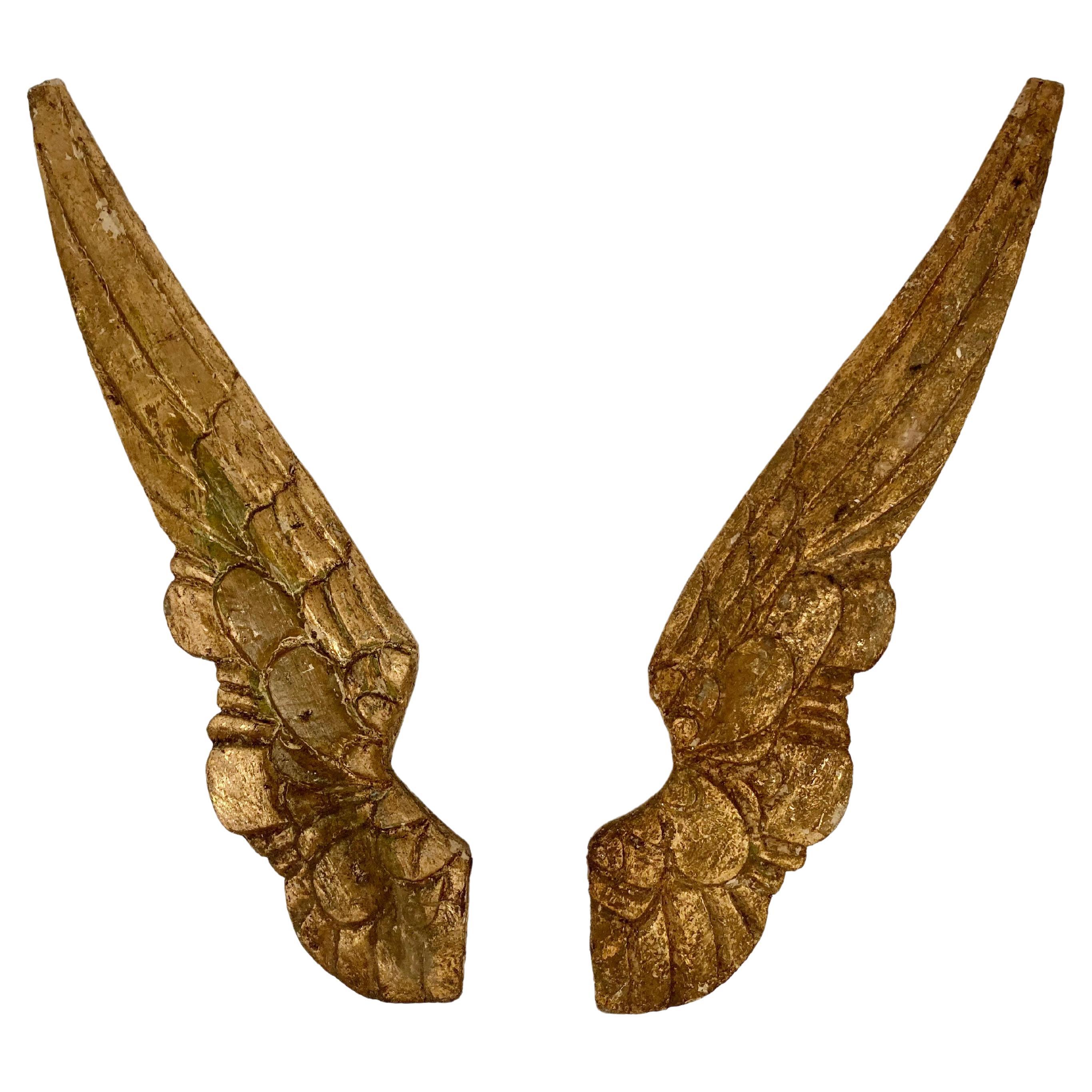 Pair Spanish Colonial Carved and Gilt Wood Angels Wings