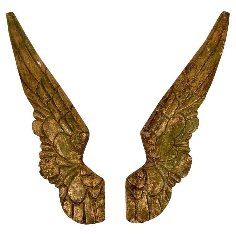 Pair Spanish Colonial Carved and Gilt Wood Angels Wings For Sale at 1stDibs