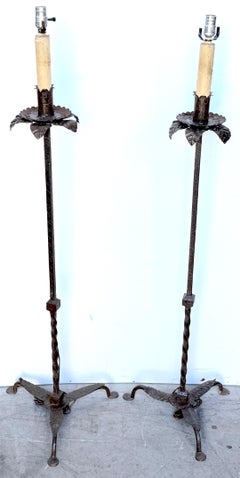 Pair Spanish Colonial Revival Wrought Iron Floor Lamps, Atrib, to Addison Mizner