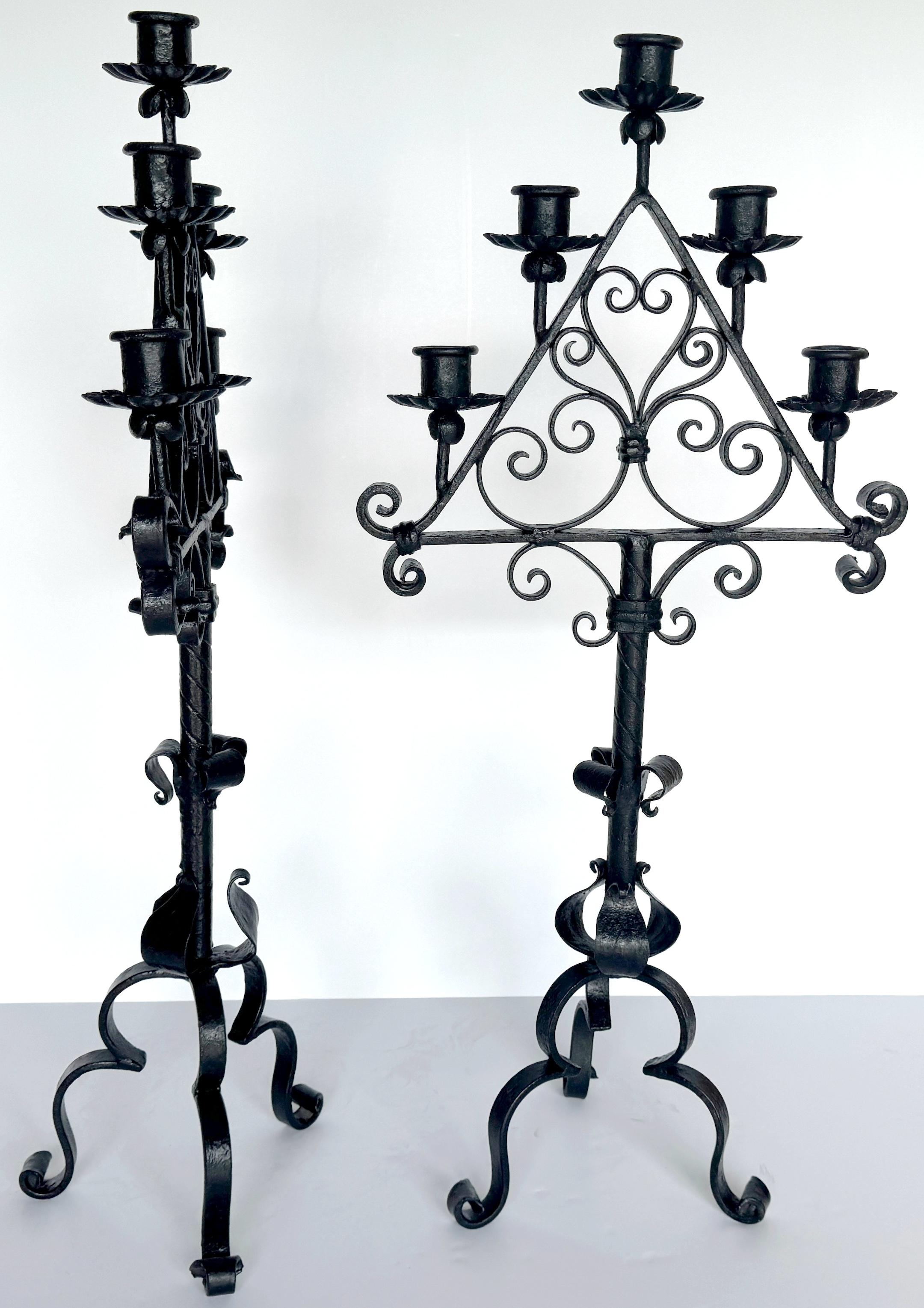 American Pair Spanish Colonial Style Forged Iron Candelabra, Atrib. to Addison Mizner  For Sale