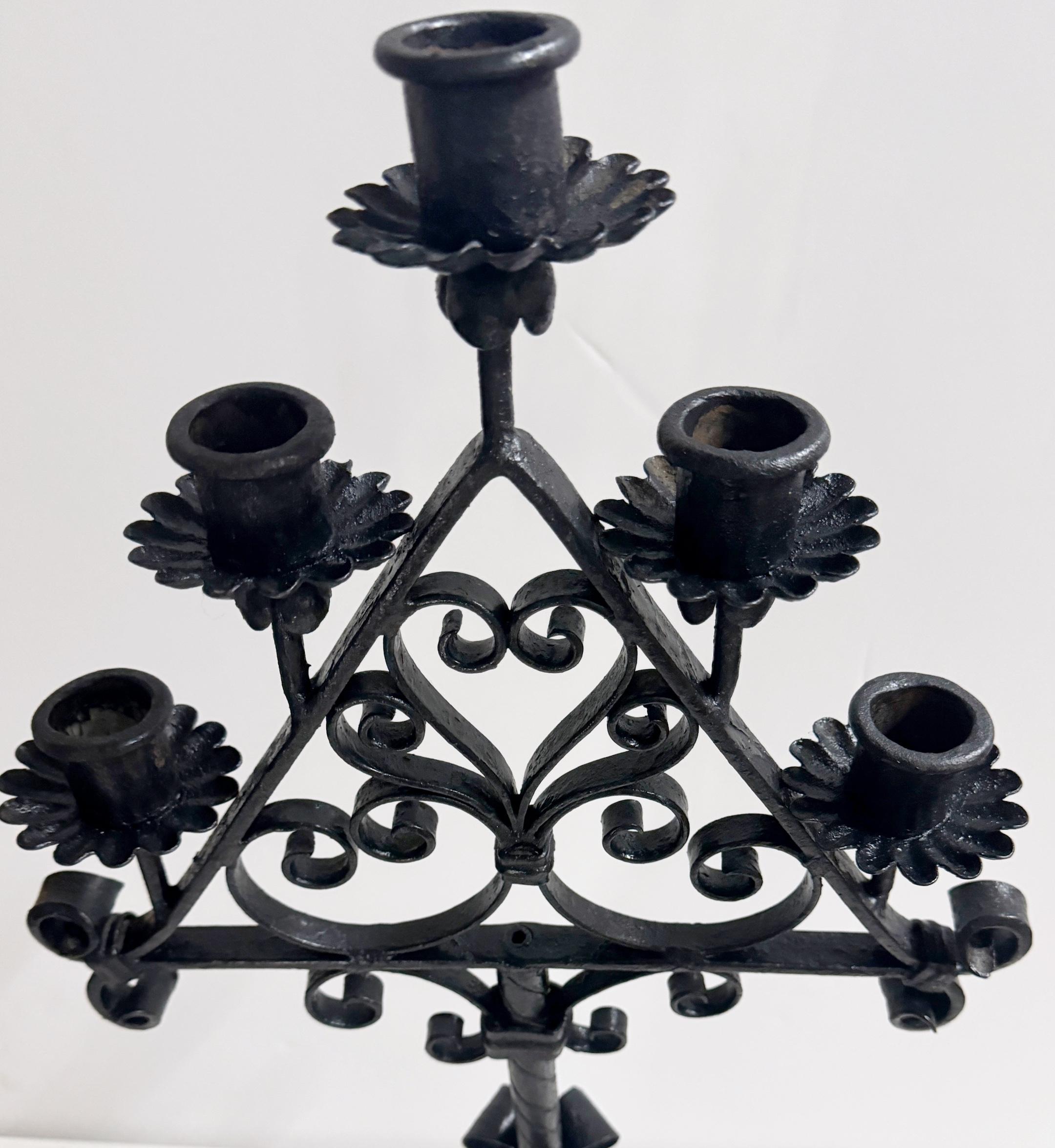 Pair Spanish Colonial Style Forged Iron Candelabra, Atrib. to Addison Mizner  For Sale 1