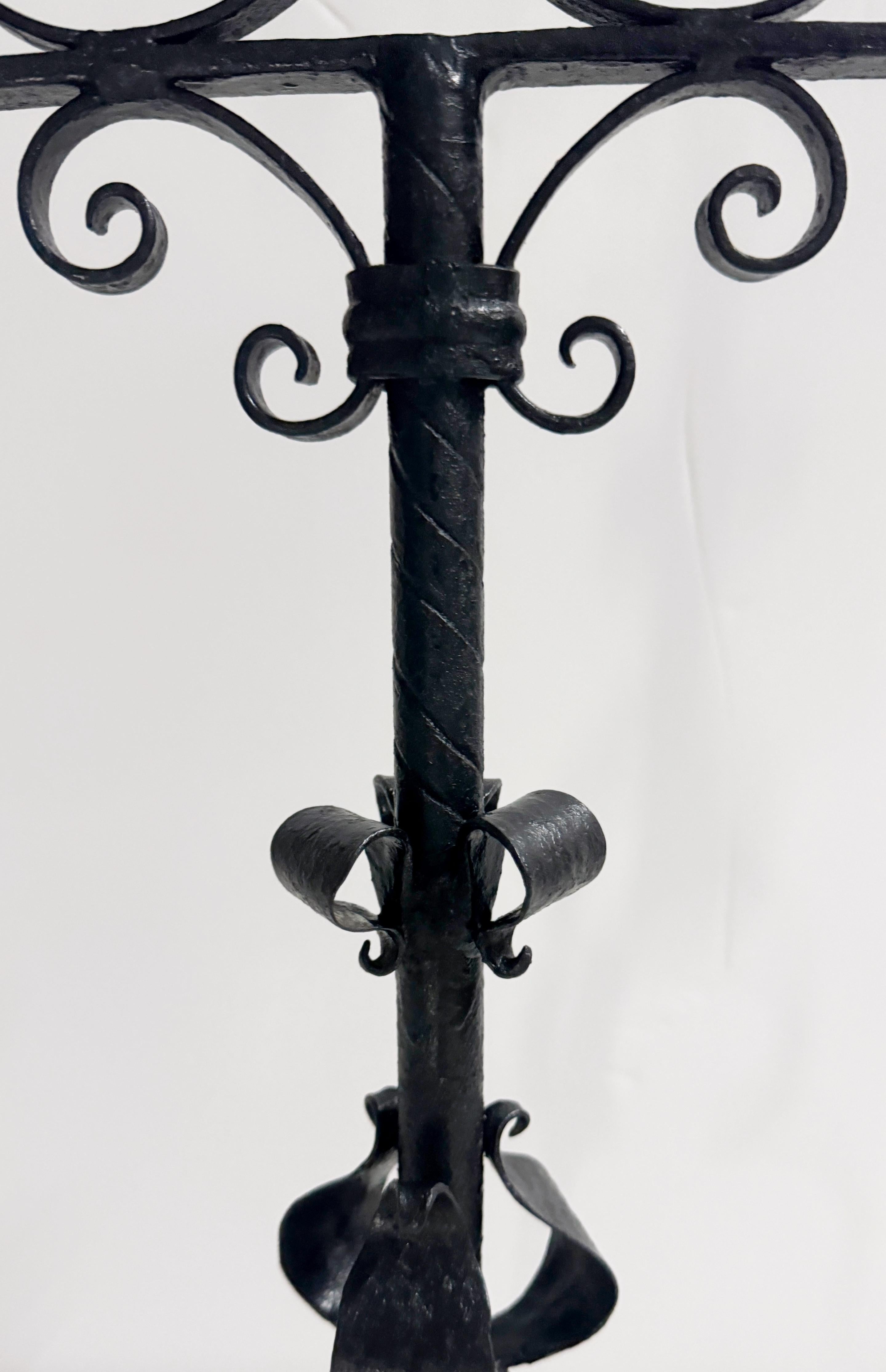 Pair Spanish Colonial Style Forged Iron Candelabra, Atrib. to Addison Mizner  For Sale 2