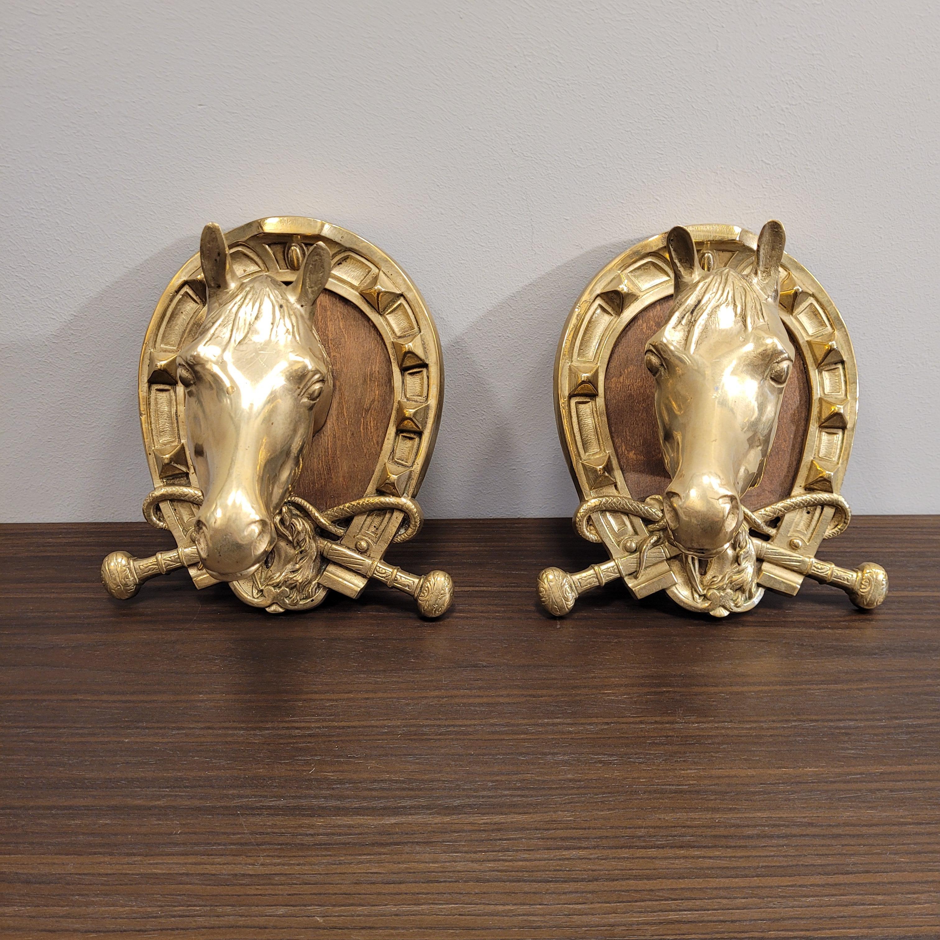 Pair Spanish Gold Bronze Busts of Horses in the Hermes style 7