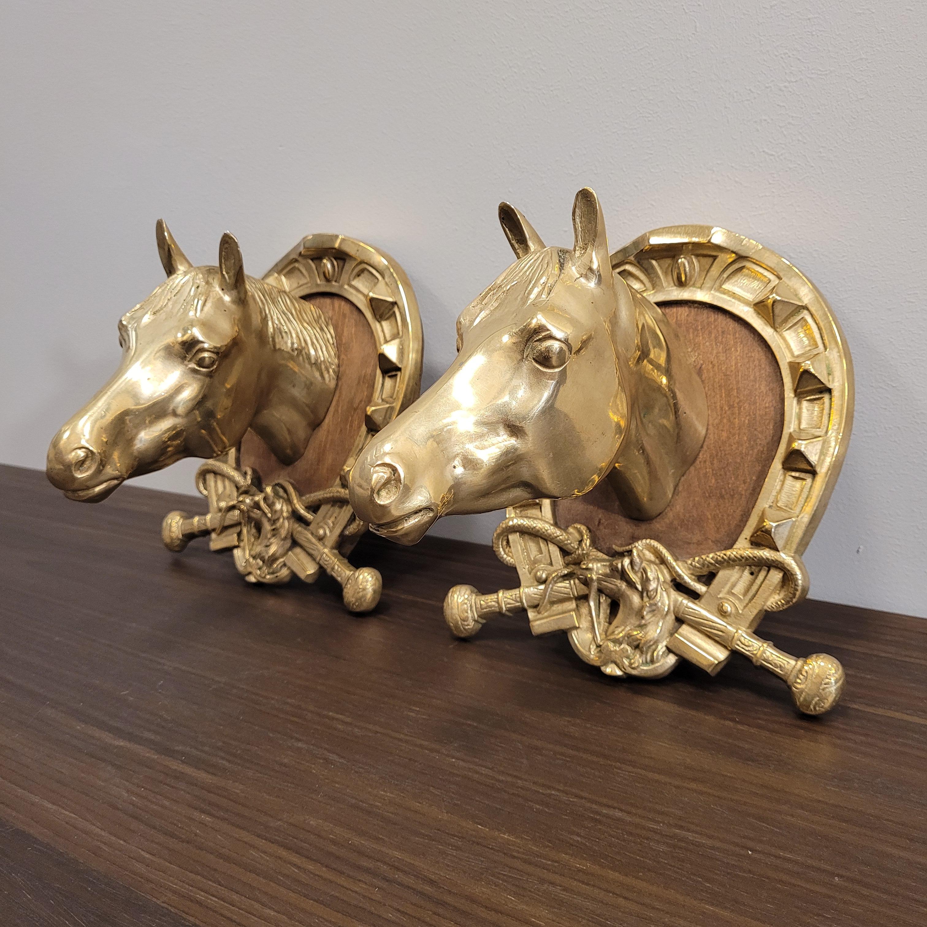 Pair Spanish Gold Bronze Busts of Horses in the Hermes style 9