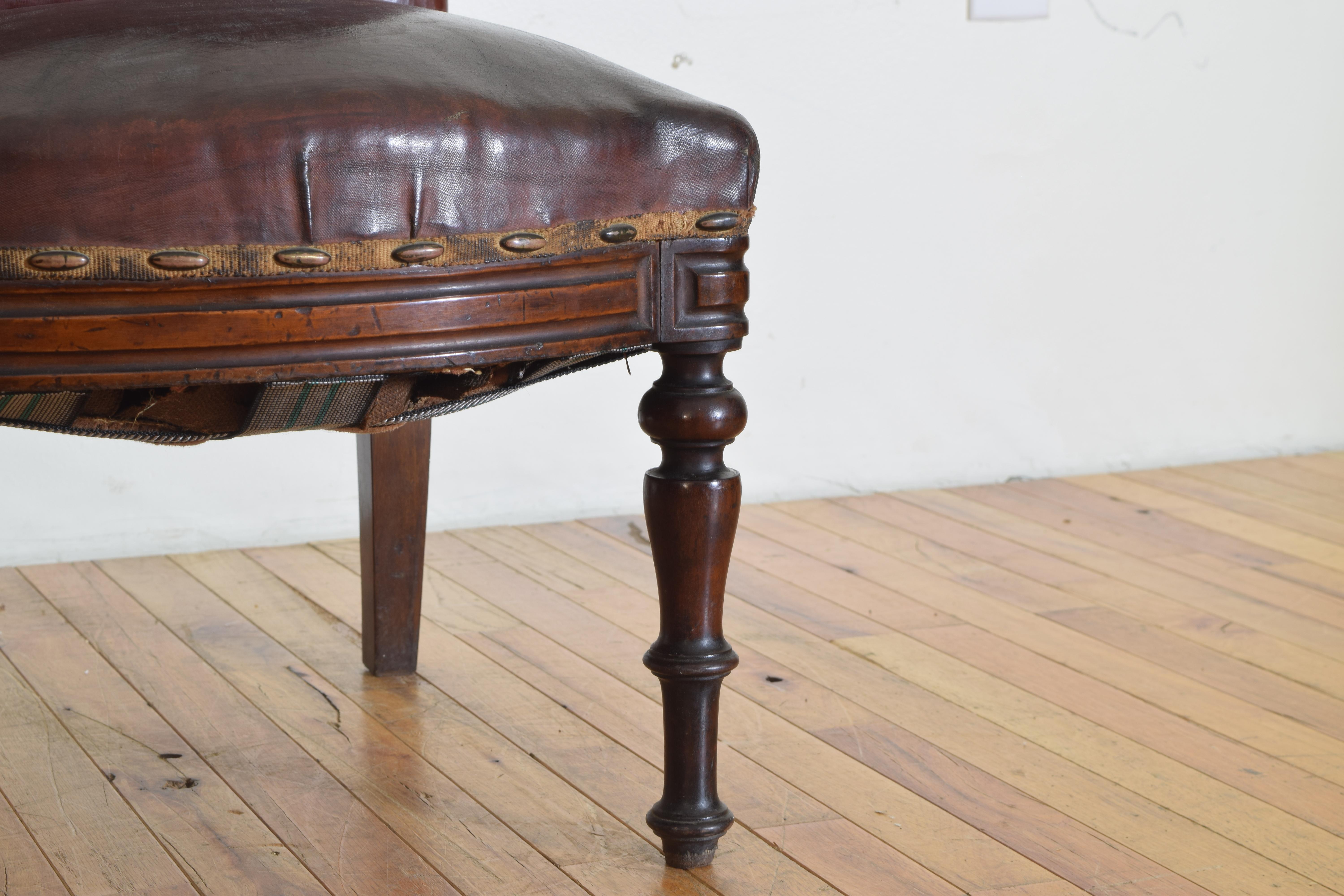 Pair Spanish Mid Neoclassic Period Walnut & Leather Salon Chairs, ca. 1830 5
