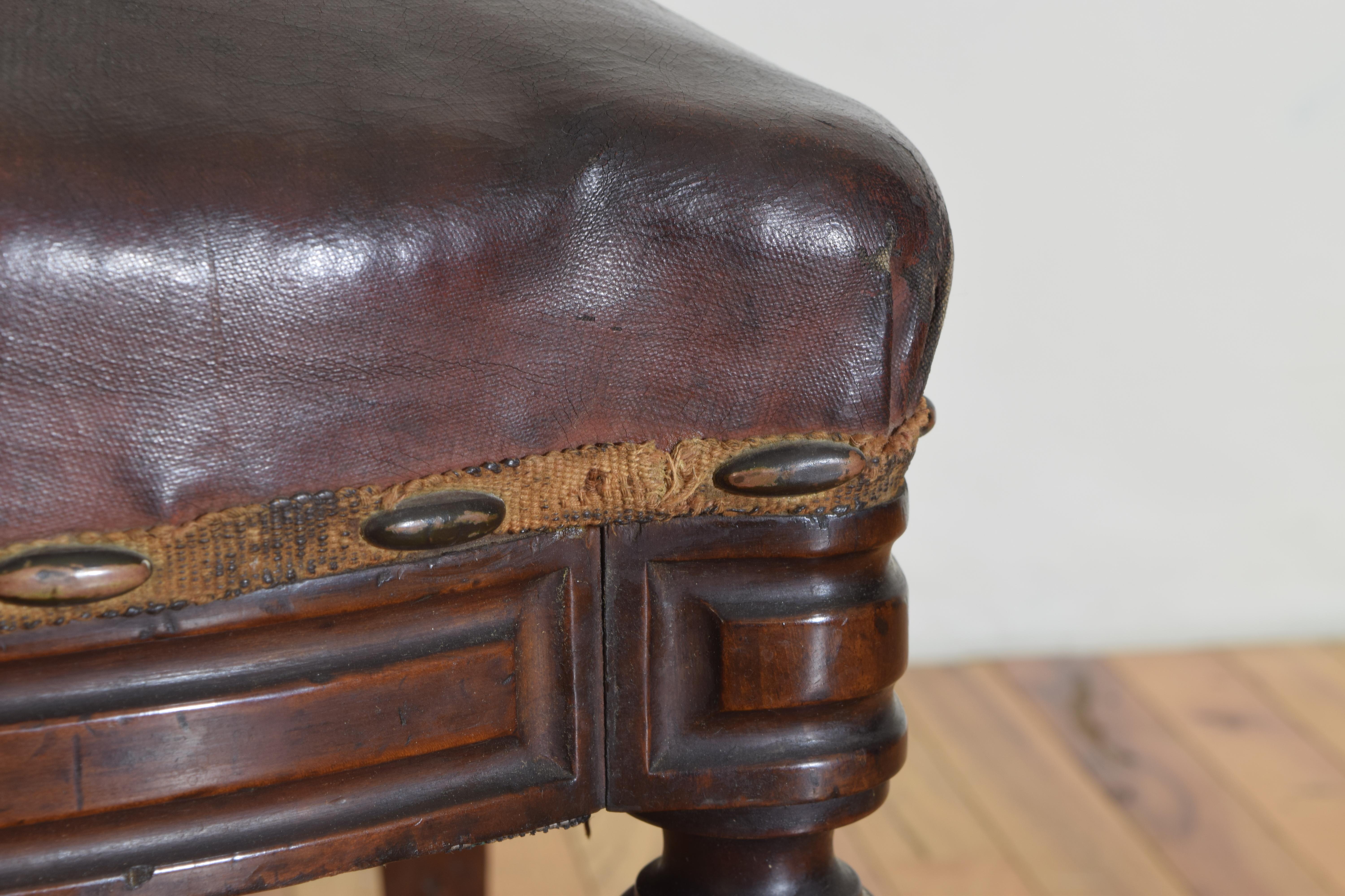 Pair Spanish Mid Neoclassic Period Walnut & Leather Salon Chairs, ca. 1830 6