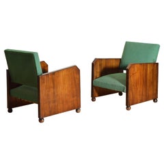 Pair Spanish, Madrid, Walnut and Upholstered Armchairs, circa 1920-1930