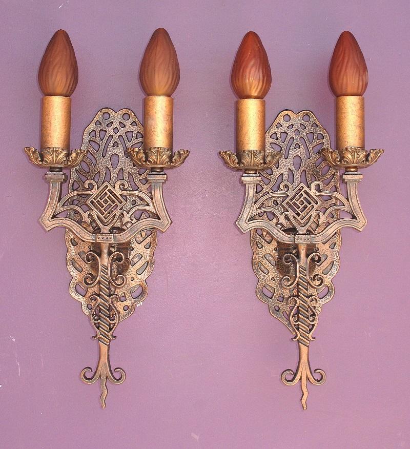 Spanish Colonial Pair Spanish Revival Sconces Late 1920s For Sale