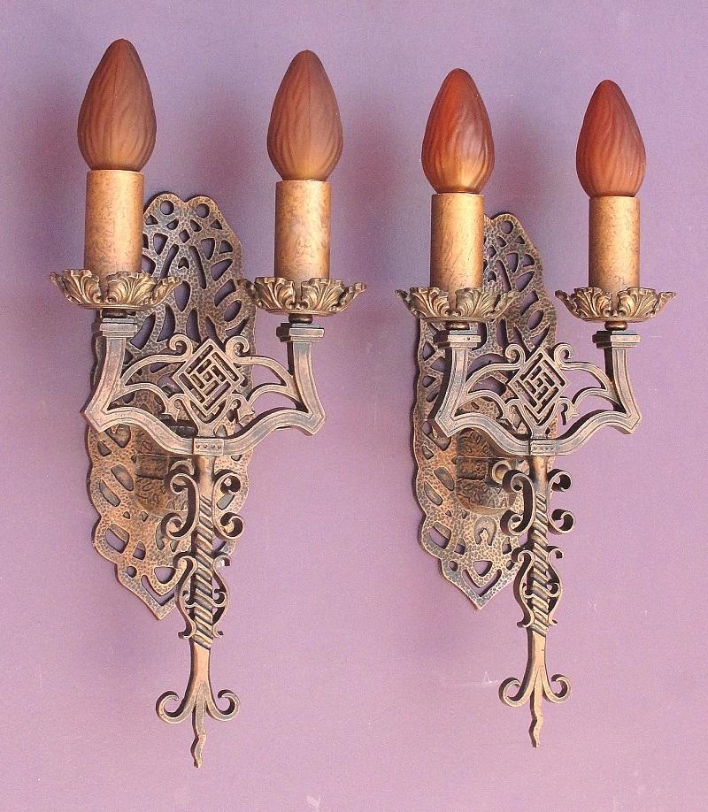 American Pair Spanish Revival Sconces Late 1920s For Sale