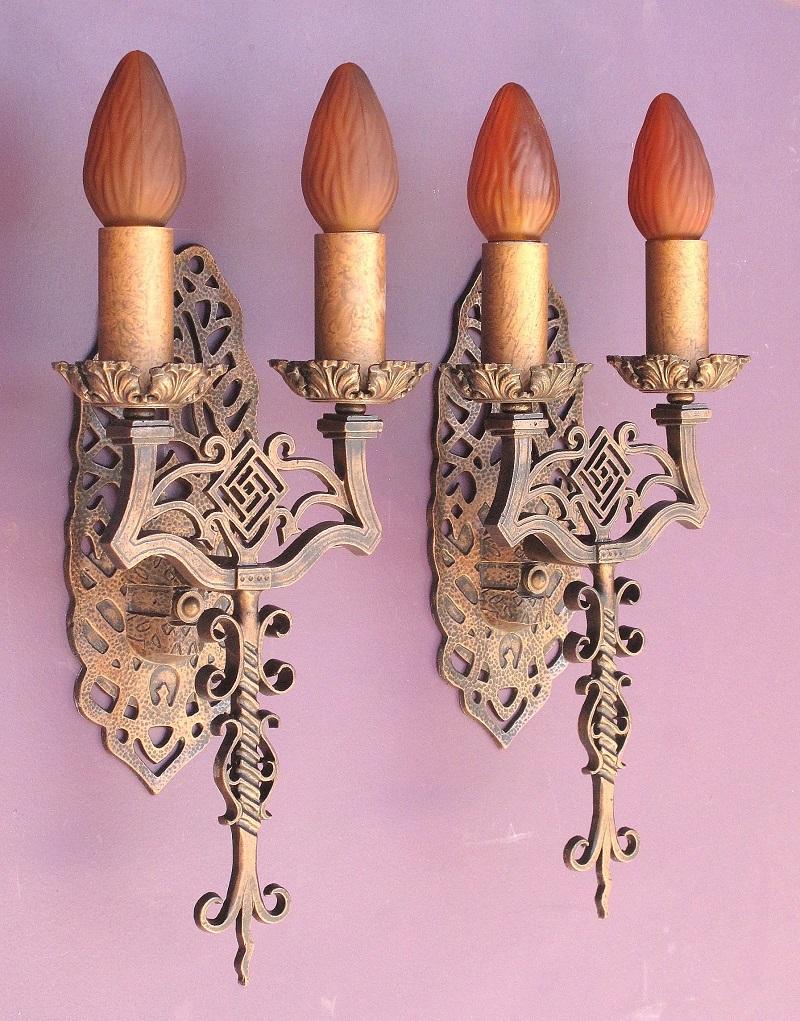Pair Spanish Revival Sconces Late 1920s In Good Condition For Sale In Prescott, US