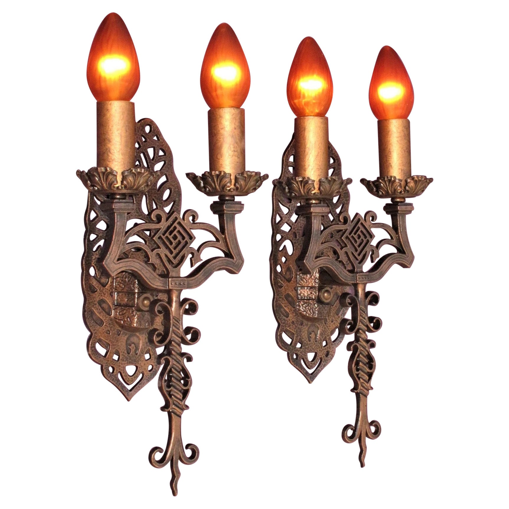 Pair Spanish Revival Sconces Late 1920s