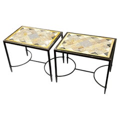 Pair Specimen Marble and Iron End Low or Side Tables