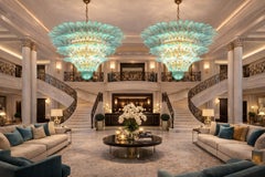 Pair Spectacular Venetian Chandeliers, Murano, 1980s