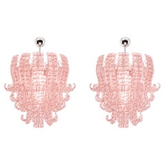 Pair Spectacular Venetian Pink Glass Chandeliers. Murano