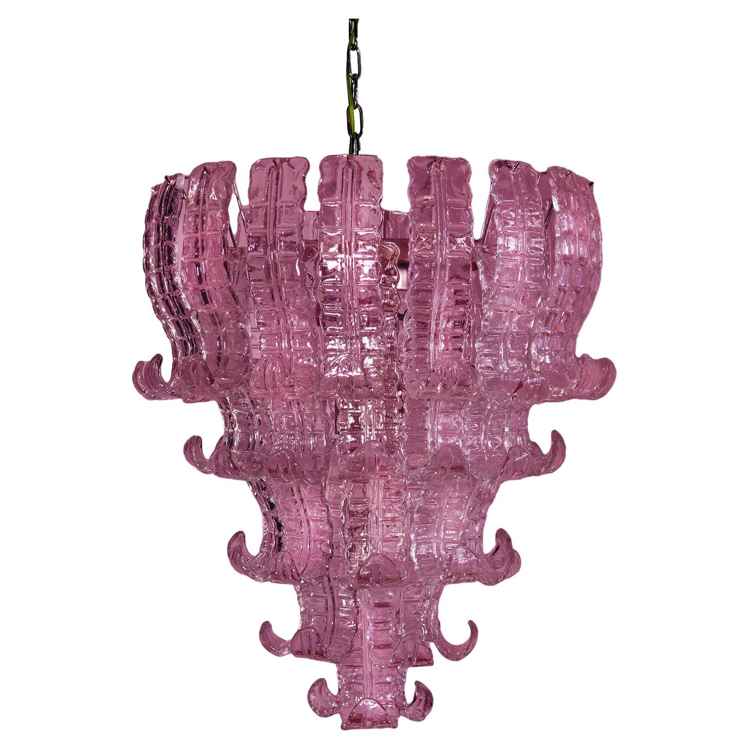 Italian Spectacular Venetian Pink Glass Chandelier. Murano