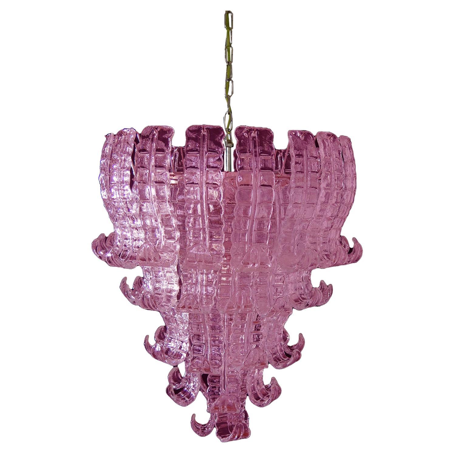 20th Century Spectacular Venetian Pink Glass Chandelier. Murano For Sale