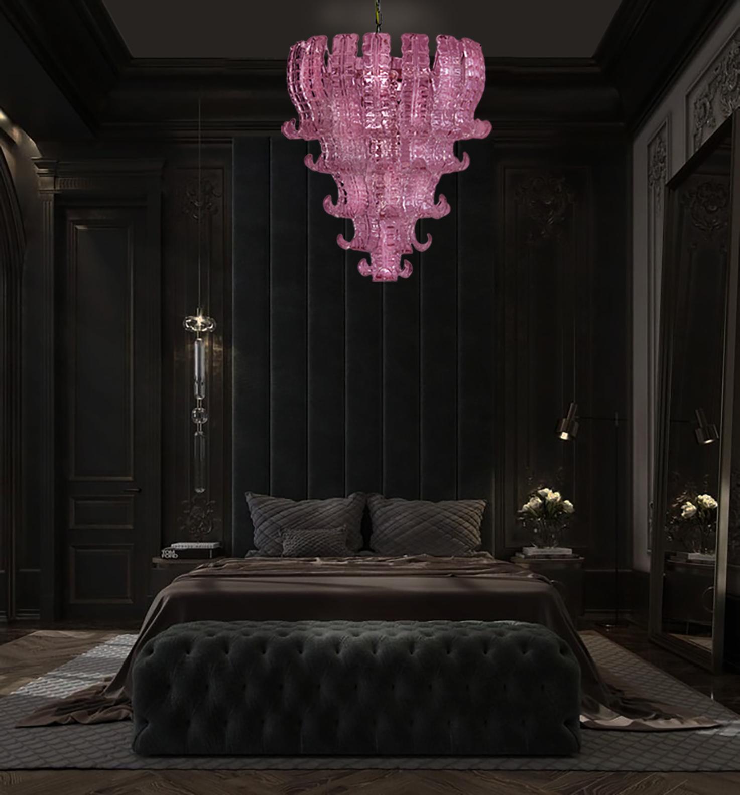 Metal Spectacular Venetian Pink Glass Chandelier. Murano