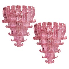 Coppia di spettacolari lampadari veneziani in vetro Felci a sei piani. Murano