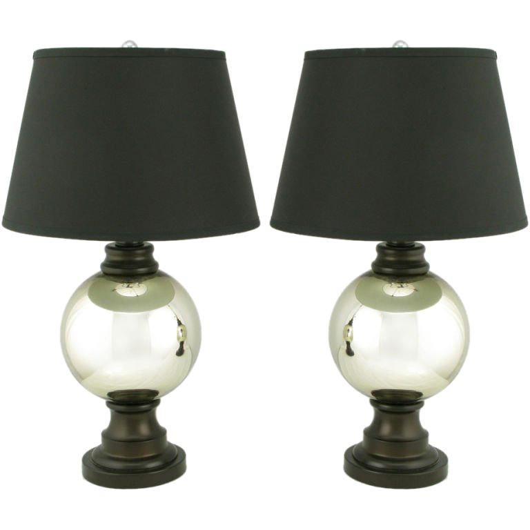 Pair Spherical Mercury Glass Table Lamps