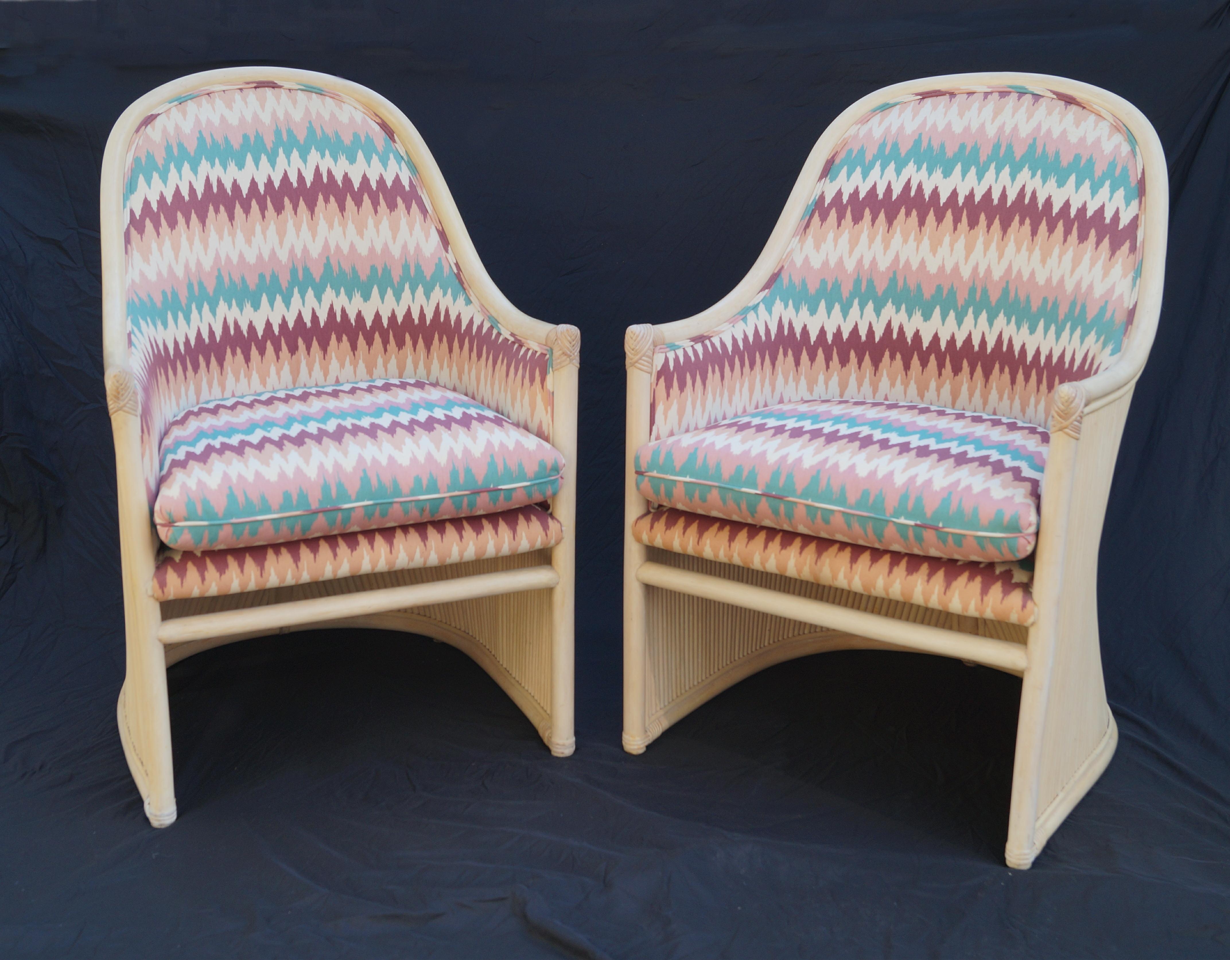Pair of Split Reed Side End Accent Armchairs by Henry Olko for Willow and Reed.  Great for Coastal Style or Floridian décor' amongst others.