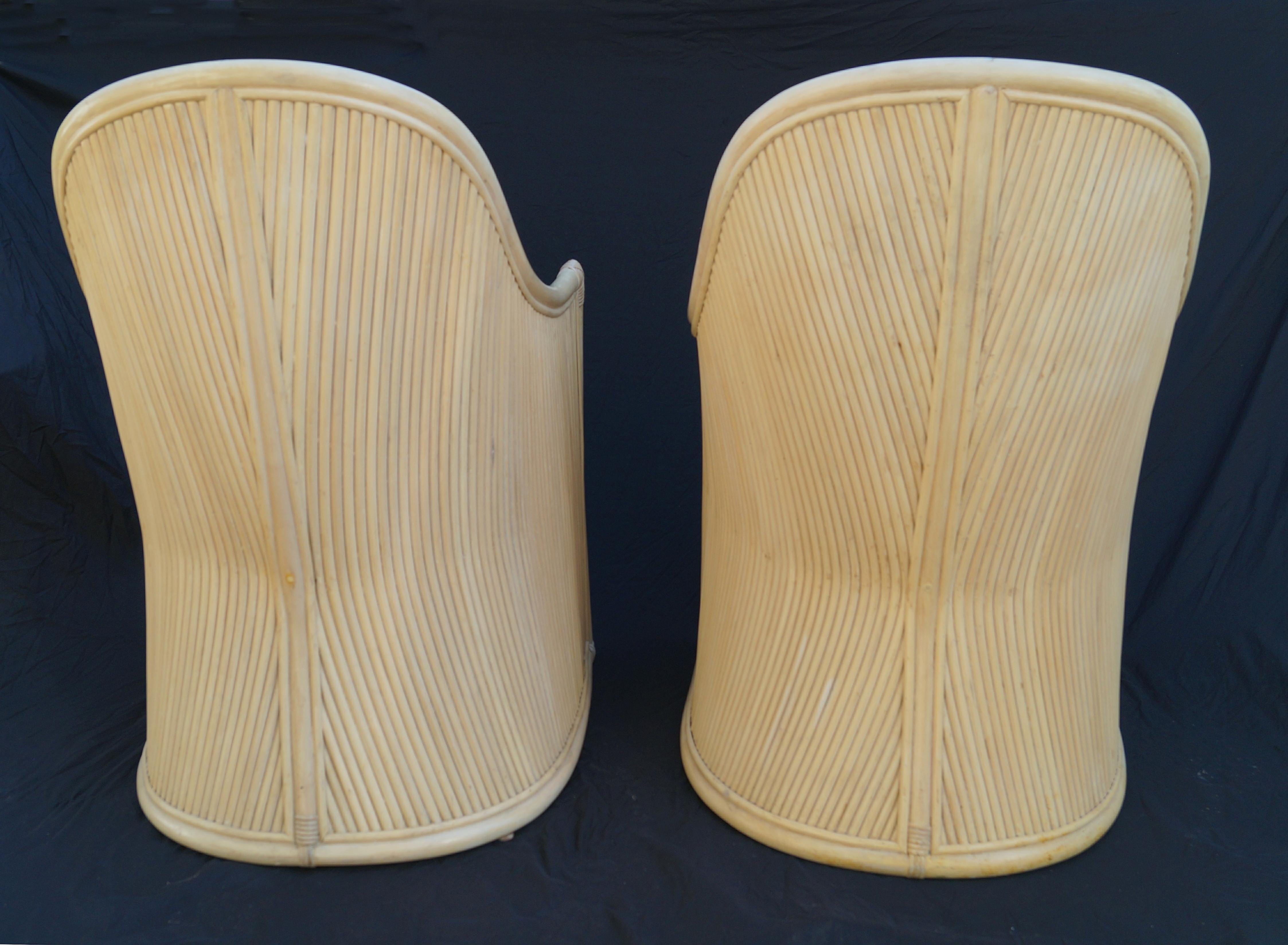 Pair Split Reed Side End Accent Arm Chairs Henry Olko Willow and Reed Coastal In Good Condition For Sale In Wayne, NJ