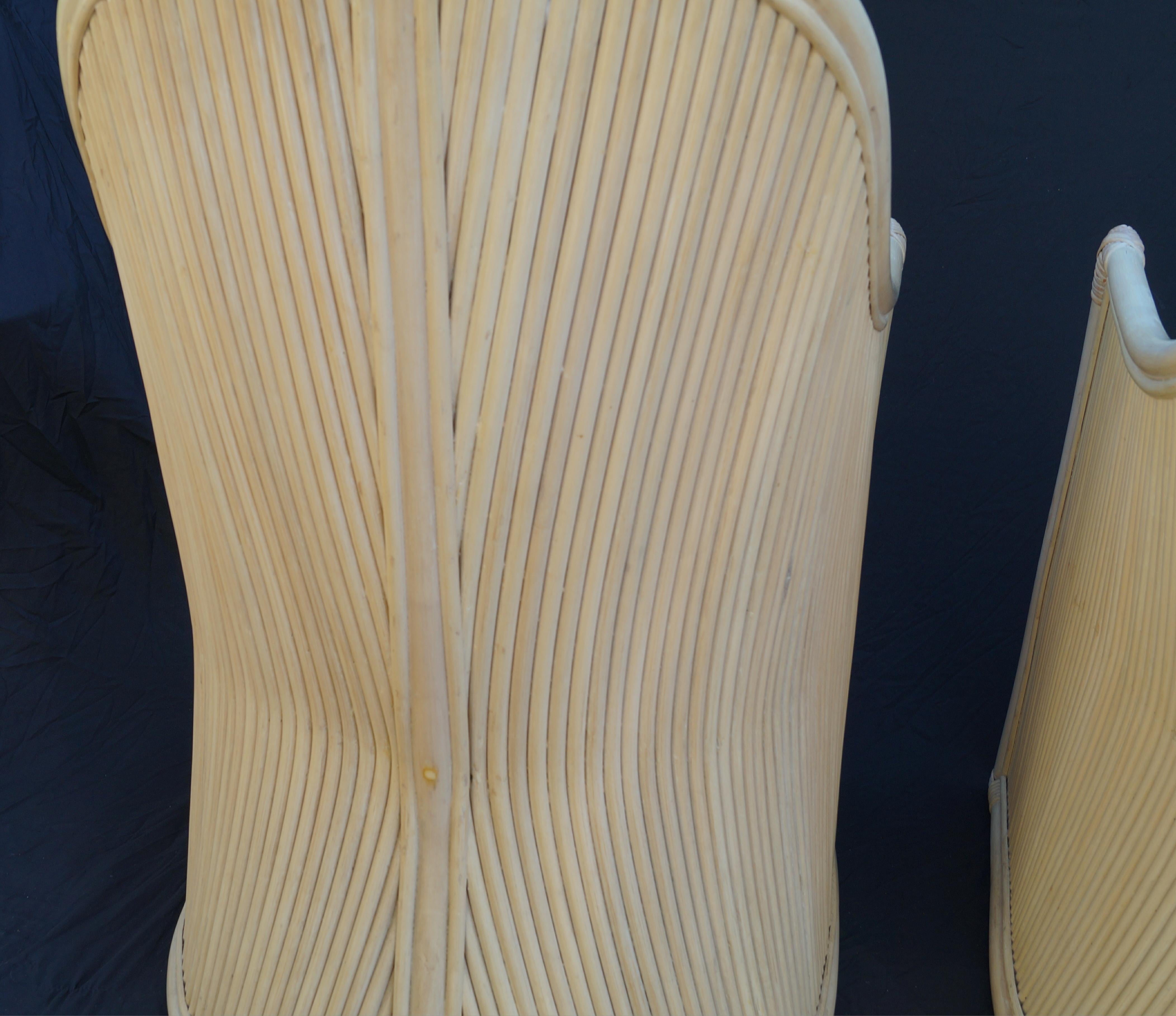 Late 20th Century Pair Split Reed Side End Accent Arm Chairs Henry Olko Willow and Reed Coastal For Sale