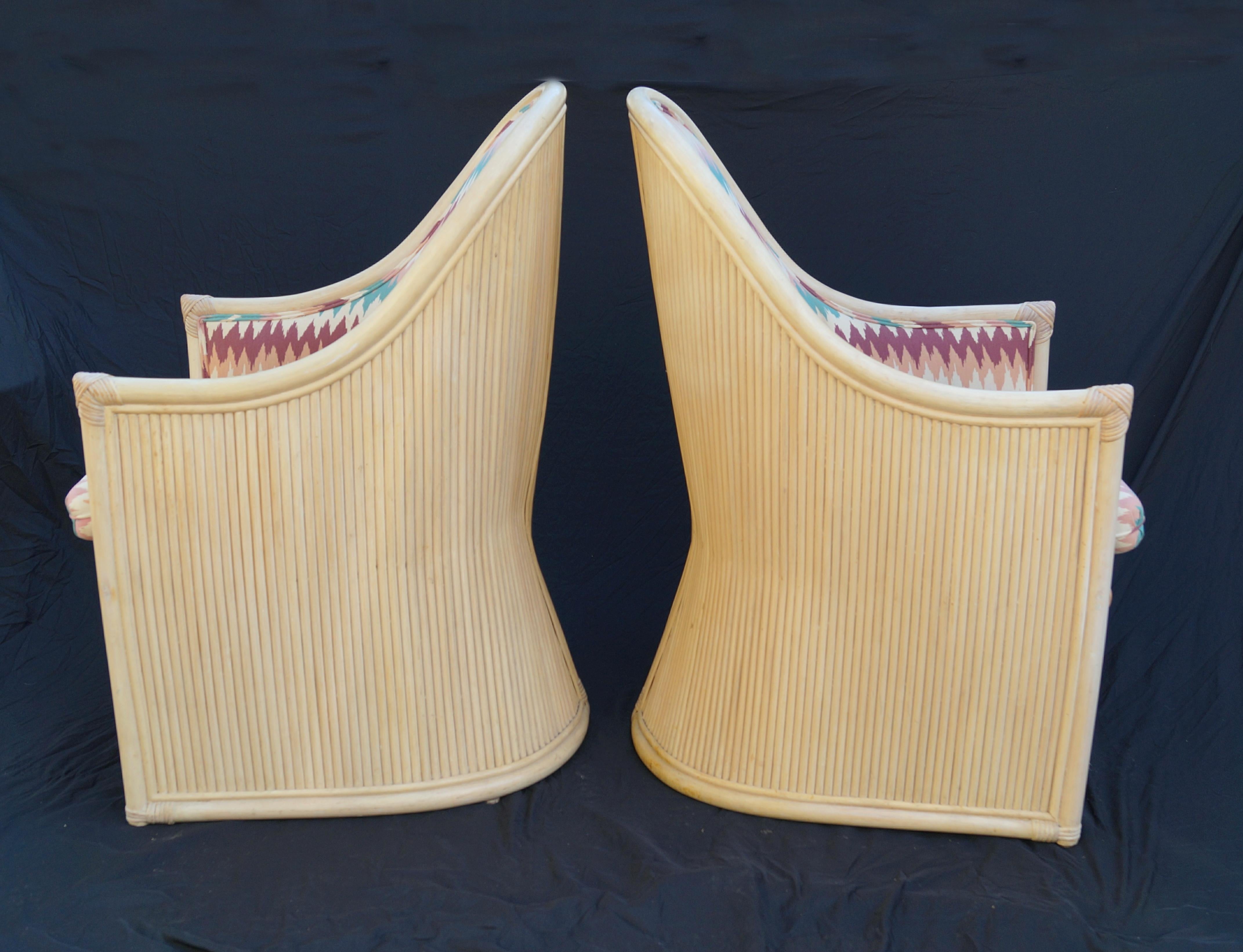 Pair Split Reed Side End Accent Arm Chairs Henry Olko Willow and Reed Coastal For Sale 3