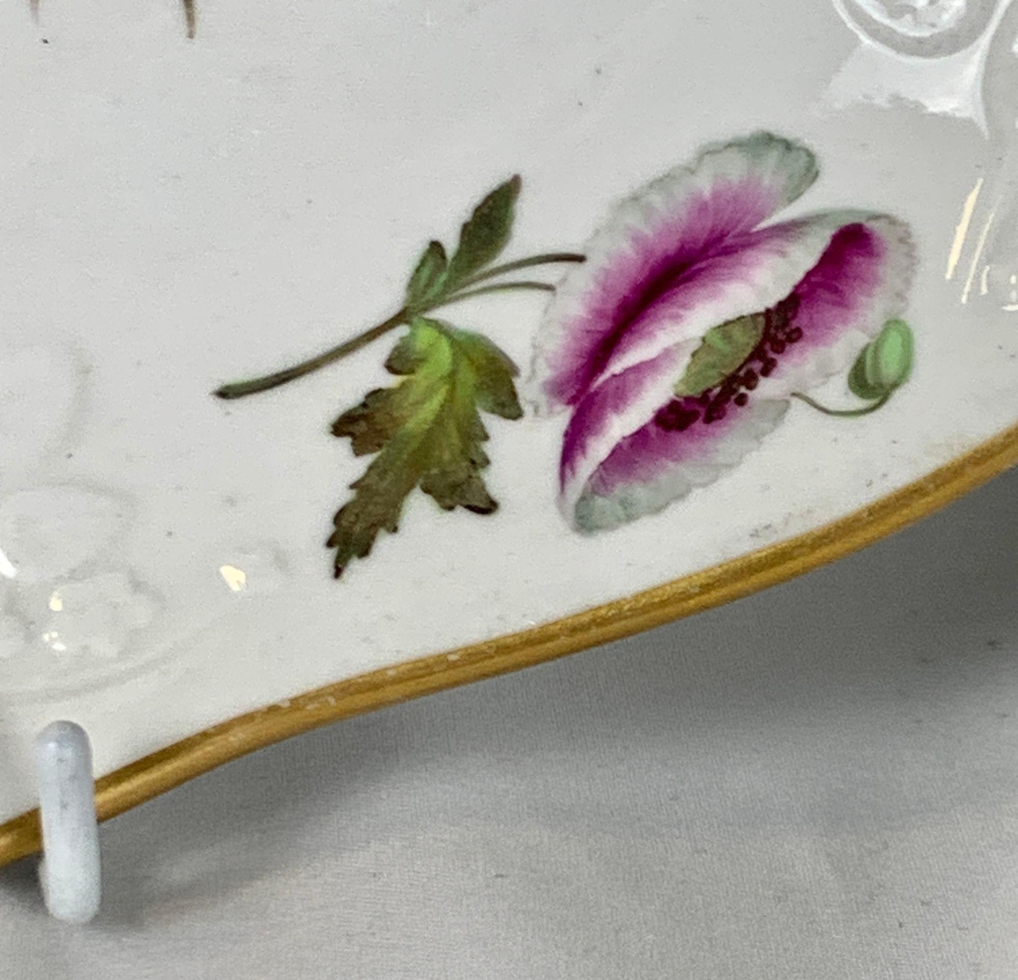 Pair Spode Dishes with Hand Painted Flowers England Circa 1820 4
