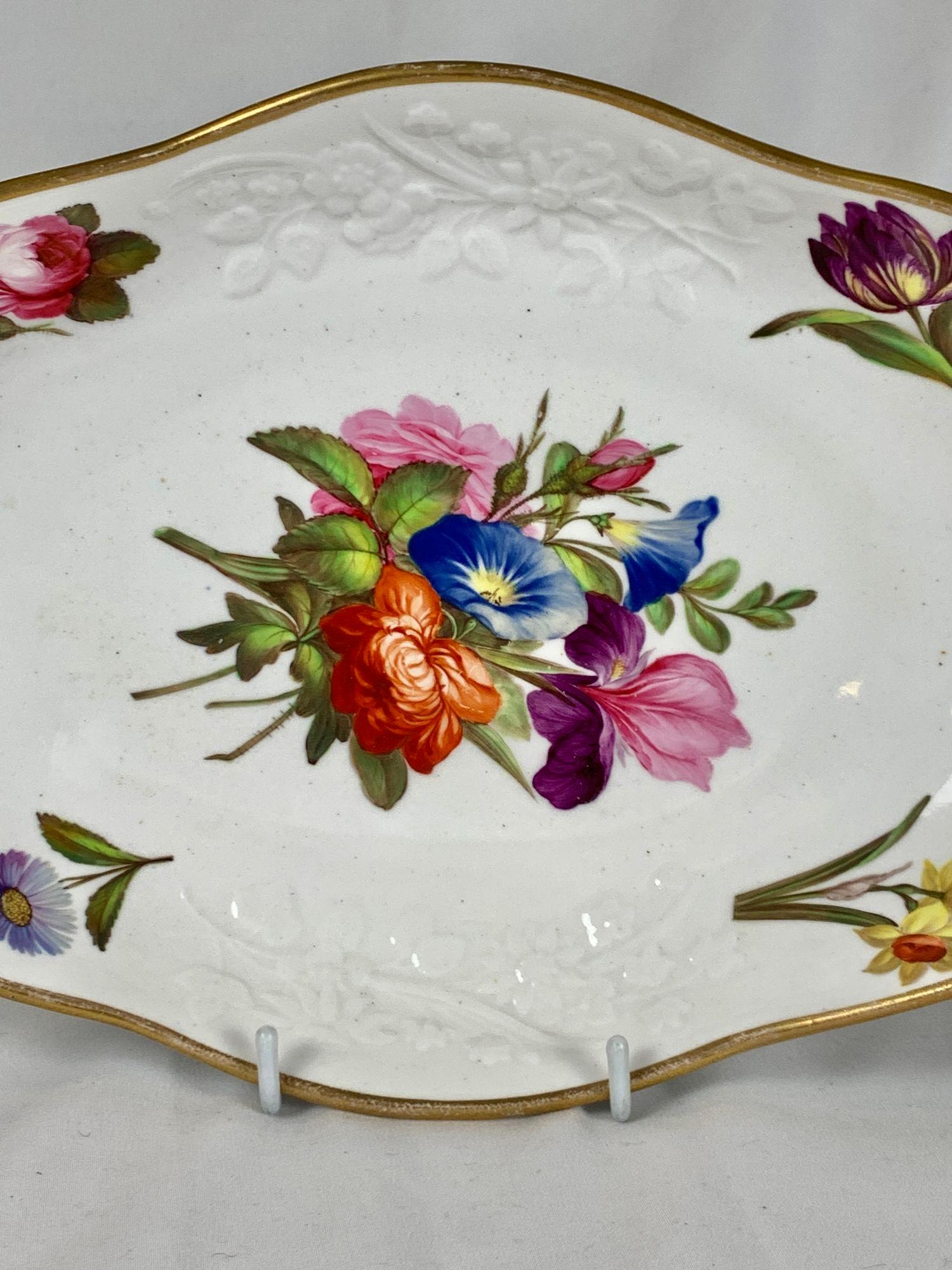 Pair Spode Dishes with Hand Painted Flowers England Circa 1820 5