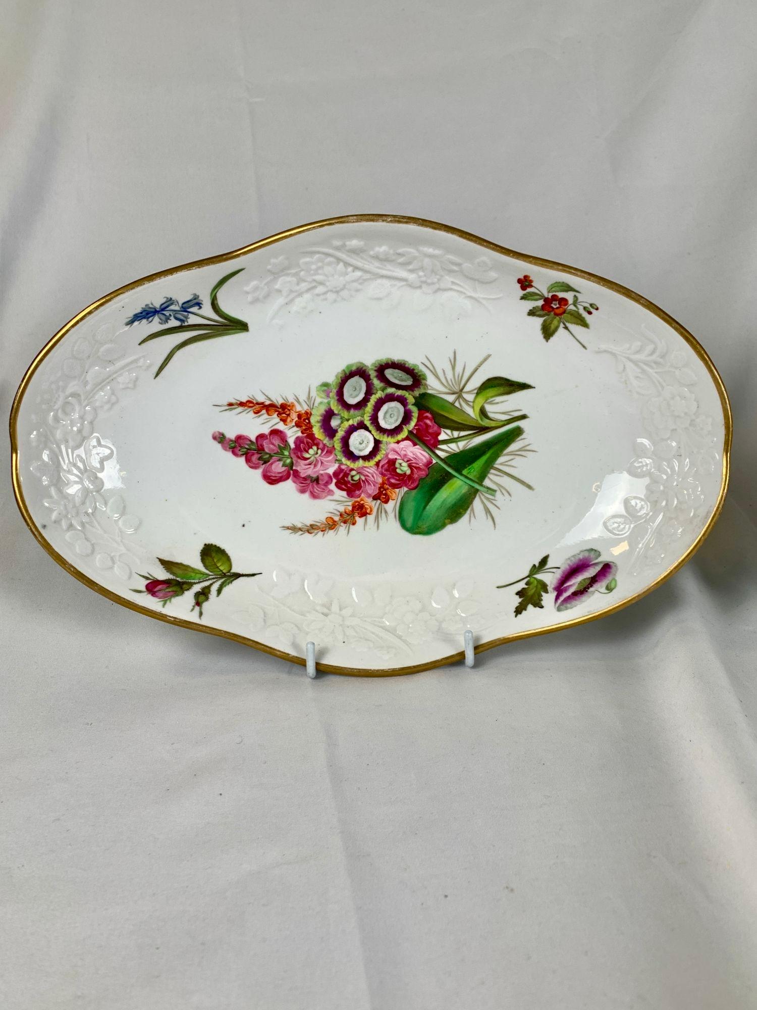 Pair Spode Dishes with Hand Painted Flowers England Circa 1820 In Excellent Condition In Katonah, NY