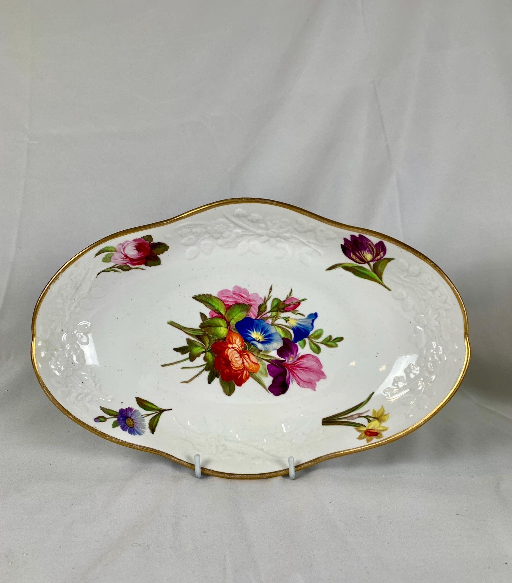 19th Century Pair Spode Dishes with Hand Painted Flowers England Circa 1820