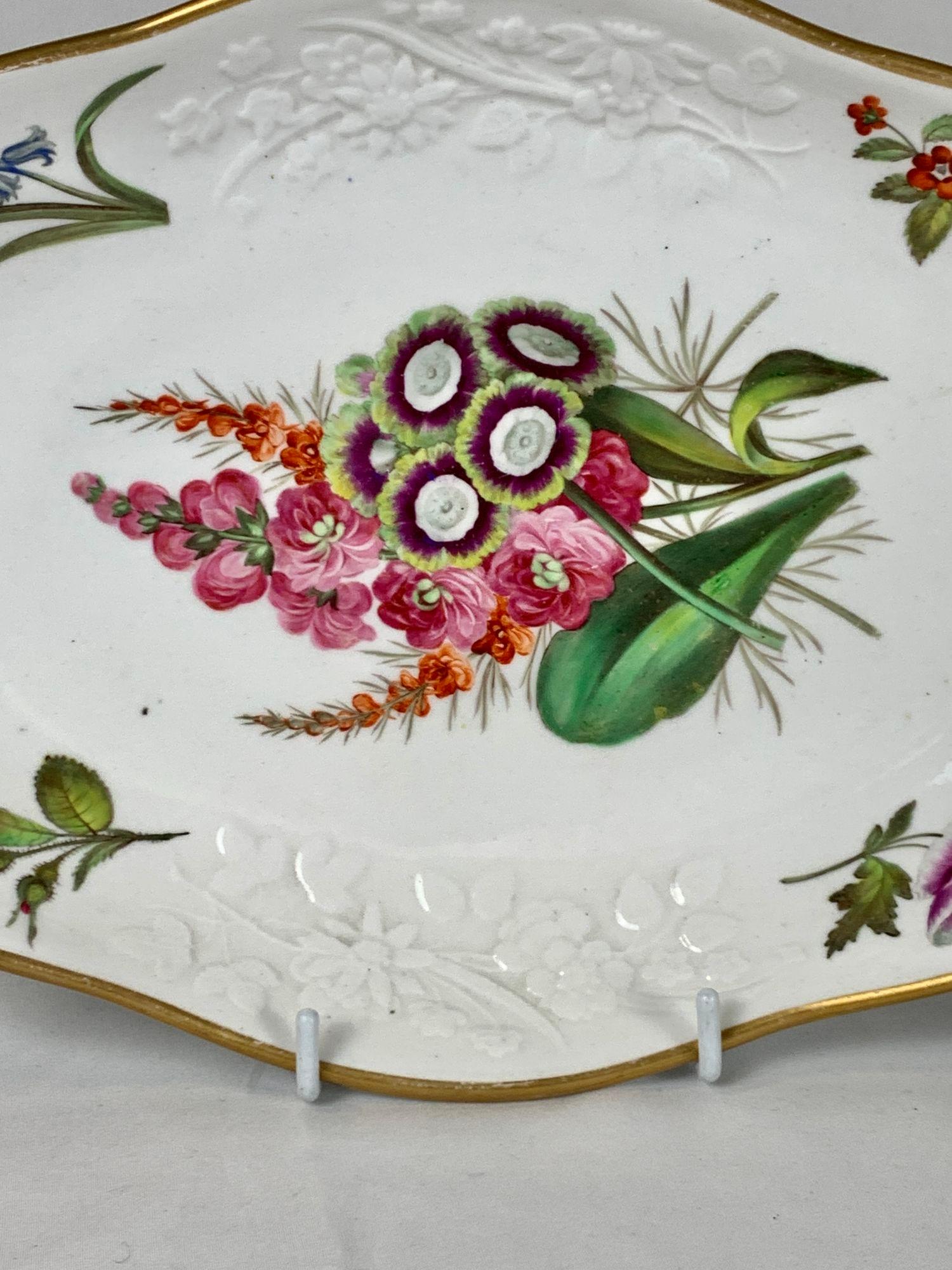 Porcelain Pair Spode Dishes with Hand Painted Flowers England Circa 1820