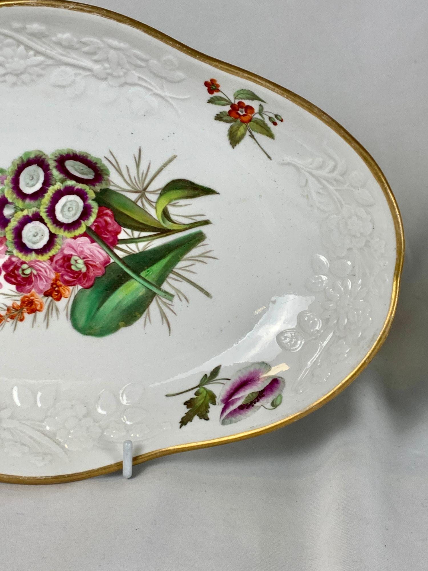 Pair Spode Dishes with Hand Painted Flowers England Circa 1820 2