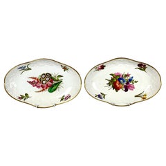 Antique Pair Spode Dishes with Hand Painted Flowers England Circa 1820
