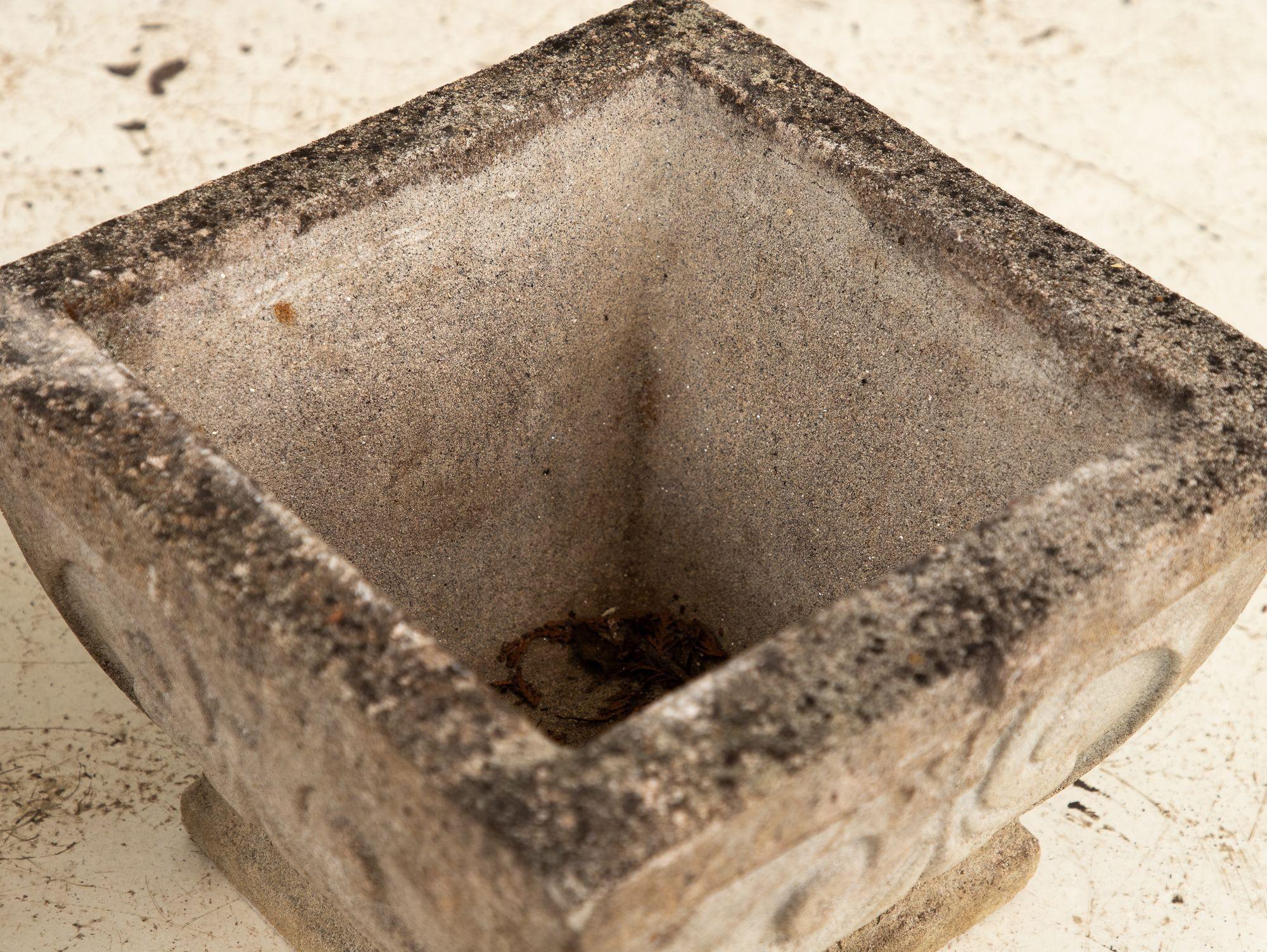Pair Square Concrete Stone Planters with Shell Pattern, France mid 20th C. In Good Condition In South Salem, NY