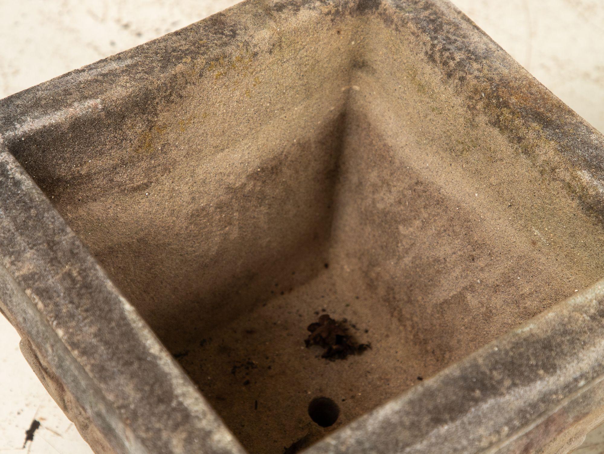Mid-20th Century Pair Square Concrete Stone Planters with Shell Pattern, France mid 20th C.