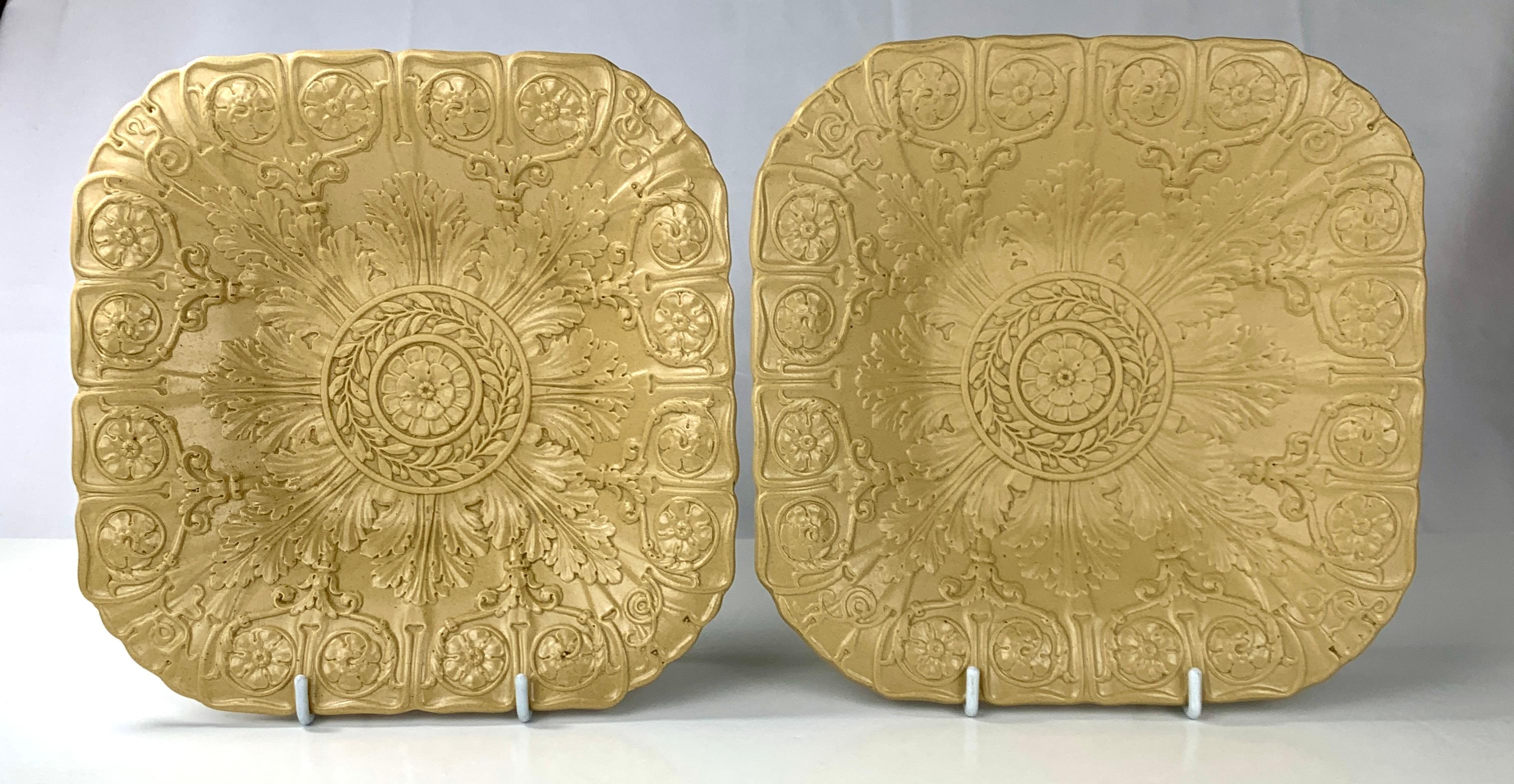 Neoclassical Pair Square Drabware Dishes Made England, Circa 1830