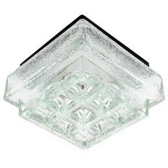 Pair of Square Limburg Sconces Flush Mount Lights, Textured Glass Black Metal
