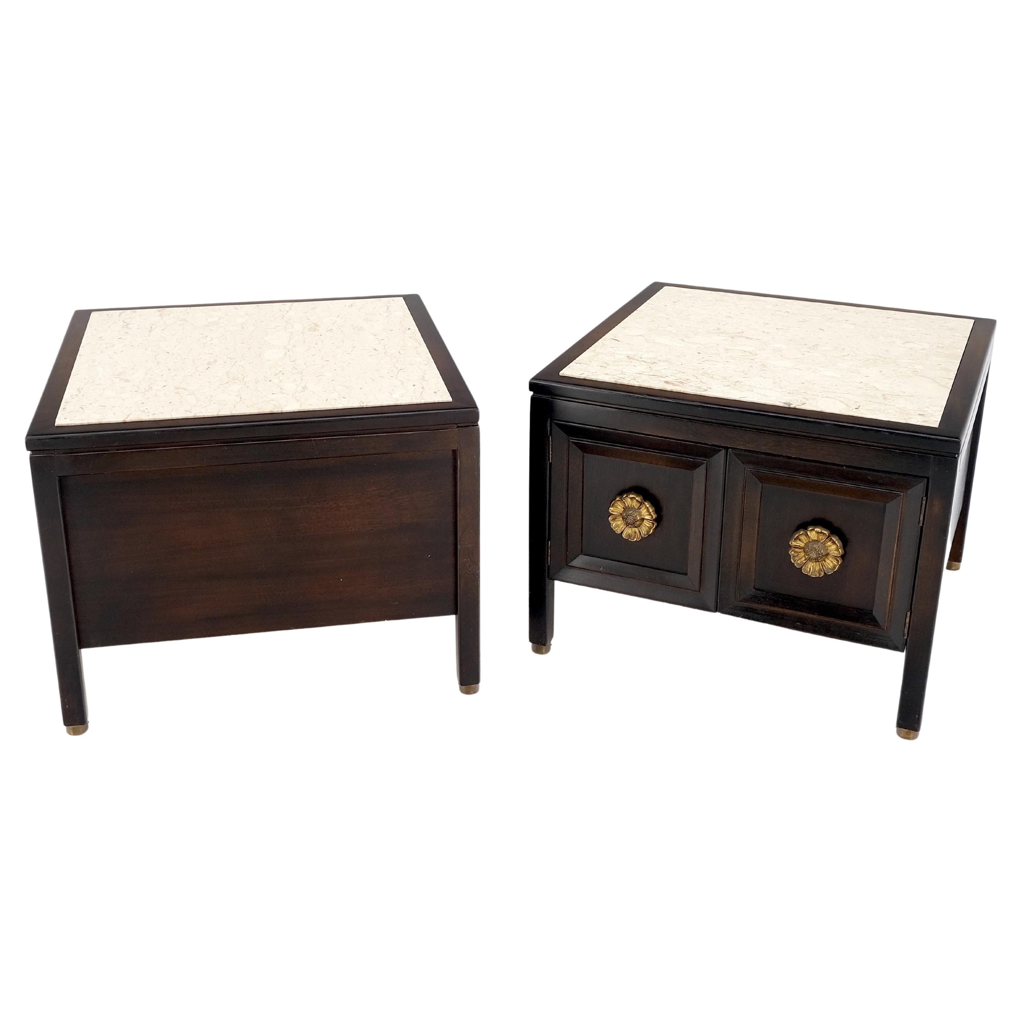 Pair Square Marble Top 2 Door Nightstands End Tables Large Decorative Pulls Mint For Sale