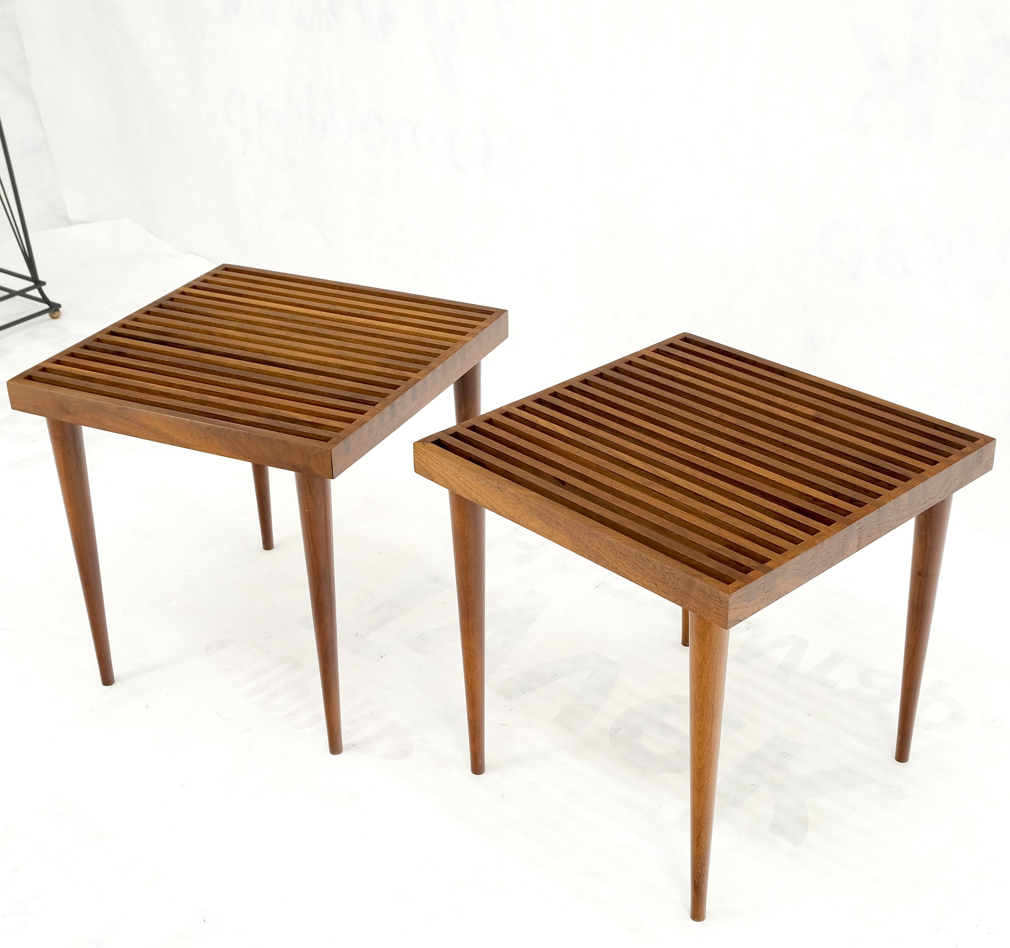 Pair Square  Mel Smilow Slatted Solid Walnut  Modern Benches Side Tables MINT! For Sale 4