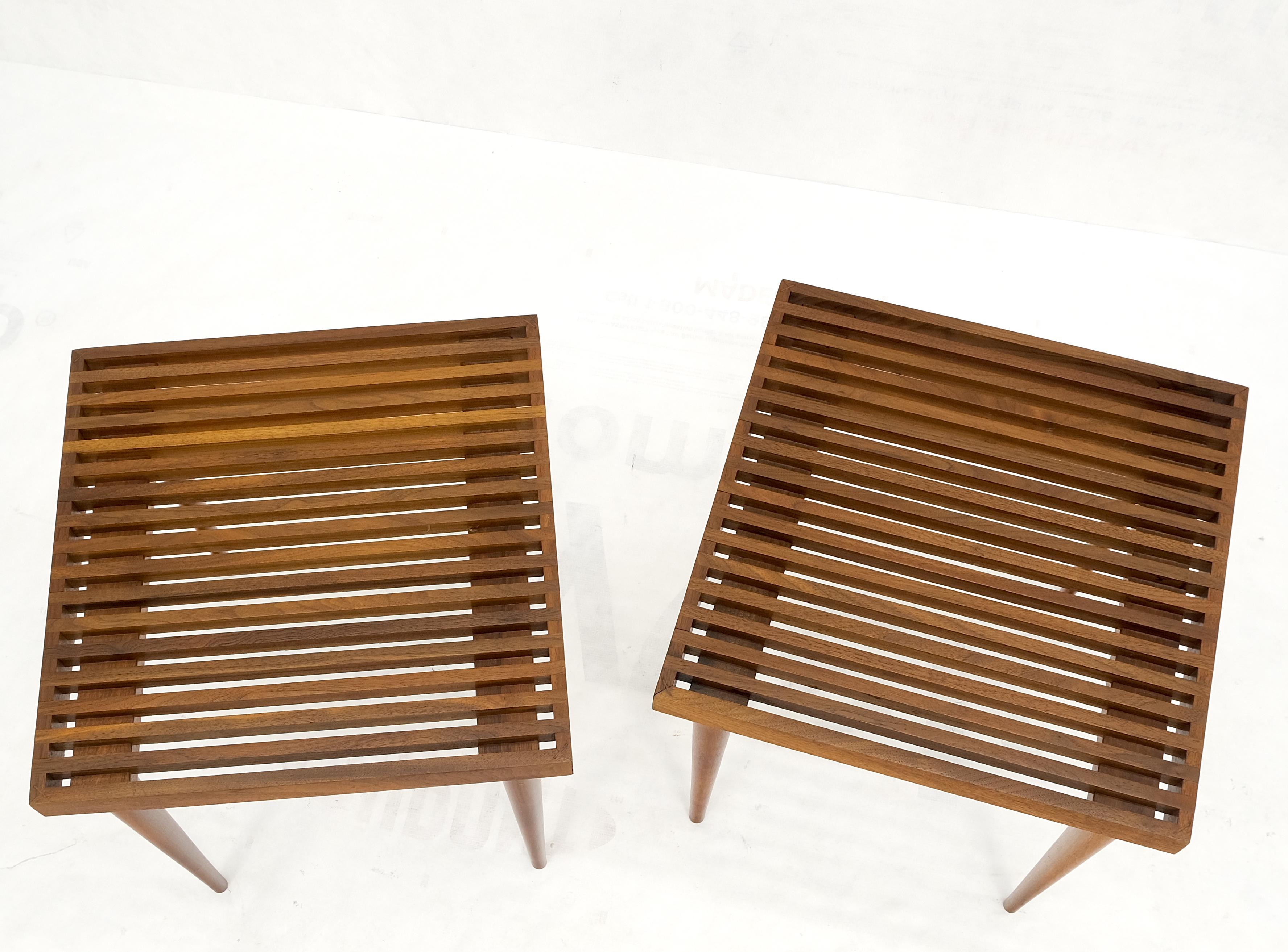Pair Square  Mel Smilow Slatted Solid Walnut  Modern Benches Side Tables MINT! For Sale 3
