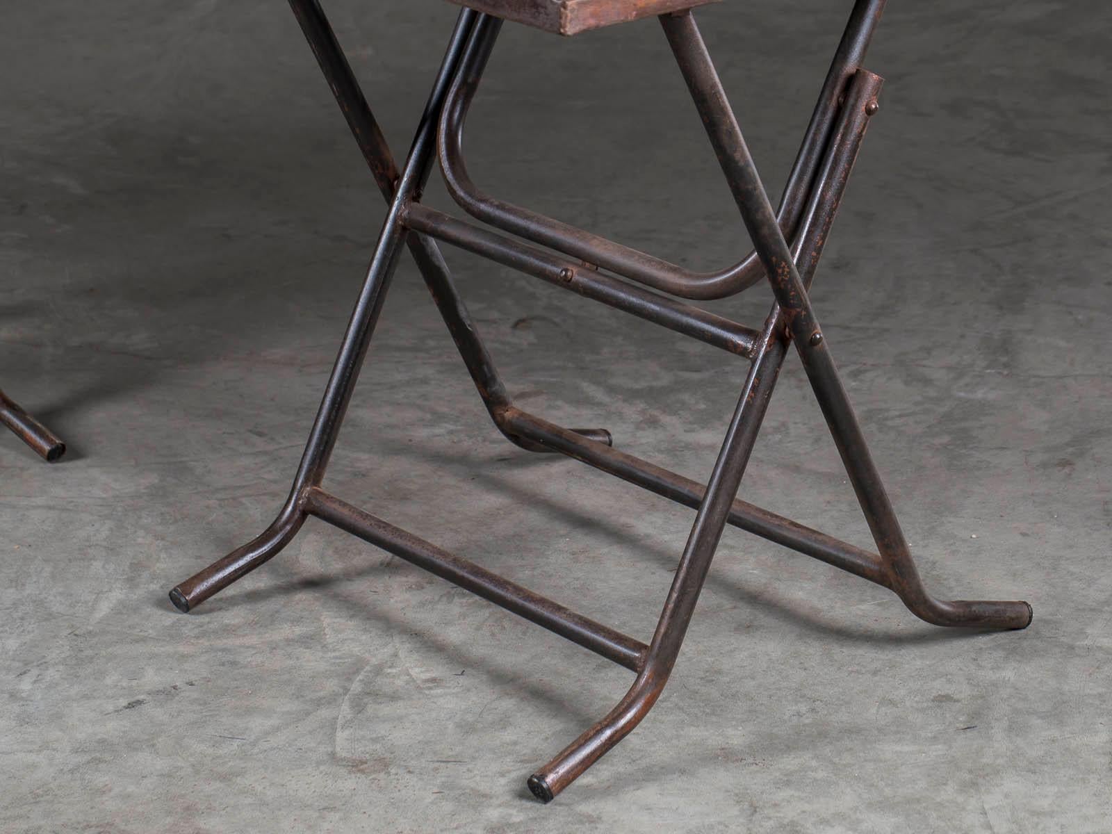 Contemporary Pair of Square Metal Folding Tables Tubular Metal Legs Found in Asia