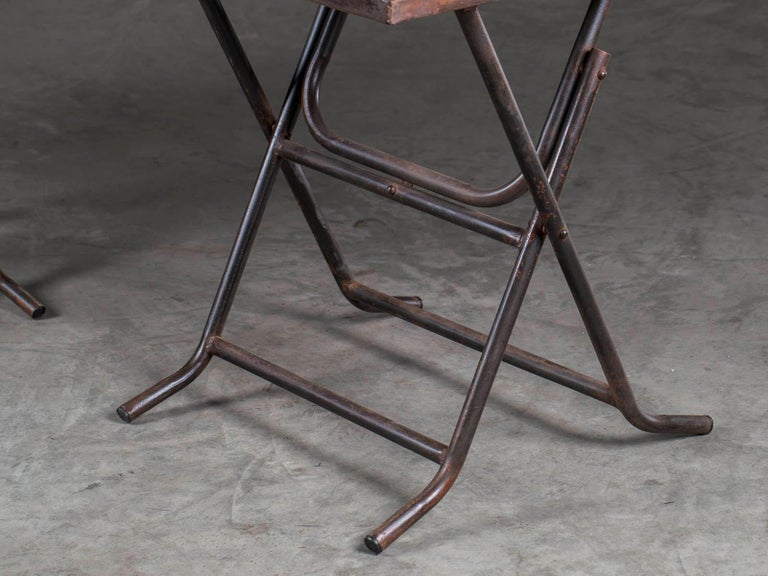 Pair of Square Metal Folding Tables Tubular Metal Legs Found in Asia