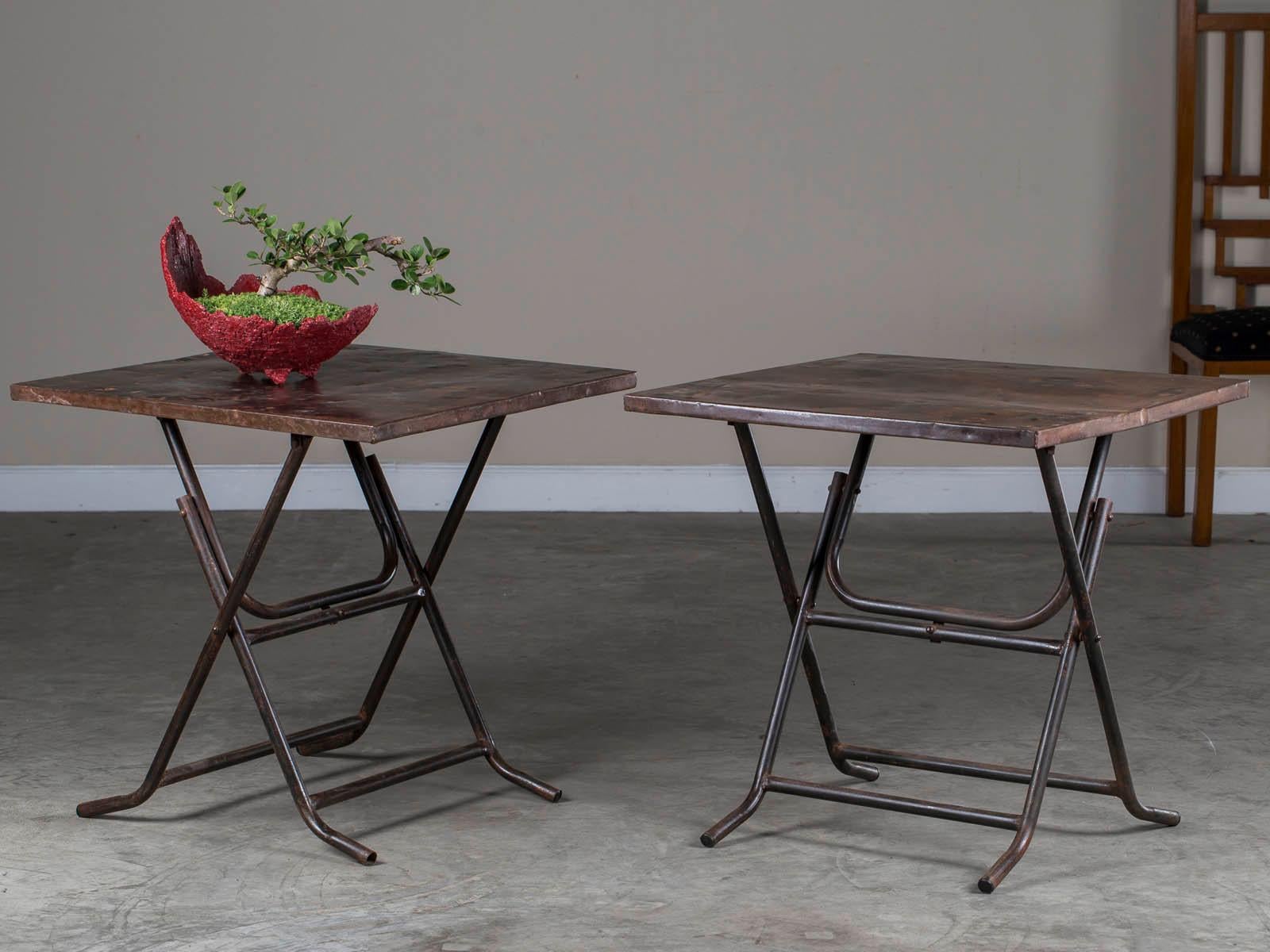 Pair of Square Metal Folding Tables Tubular Metal Legs Found in Asia 1