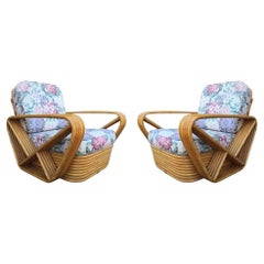 Pair Square Pretzel Rattan Lounge Chairs Style of Paul Frankl