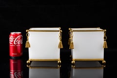 Pair Square shaped Baccarat White Opaline Jardinières with Gilt-Bronze Tassels