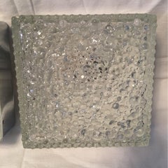 Pair of Square Staff Chrome Bubble Glass Flush Mount or Sconces